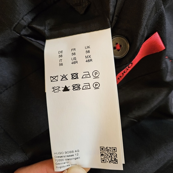 HUGO Boss Marzotto 100% Wool Blazer Suit Jacket Size 46R Black Red Lined - Picture 13 of 13